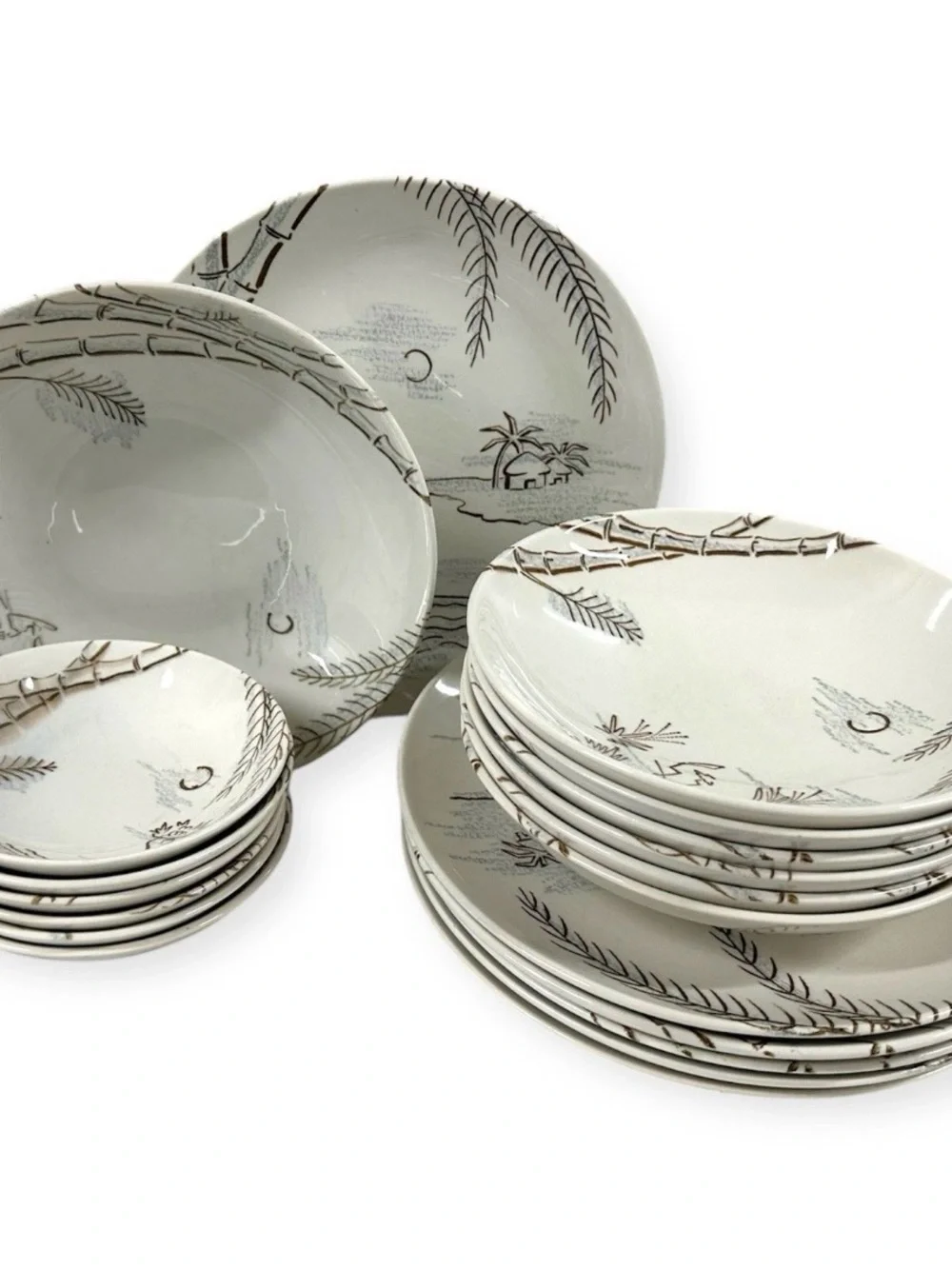 Vintage Harmony House Caribbean 19 Pc Dinnerware Set Japan Dawn Gray Spice